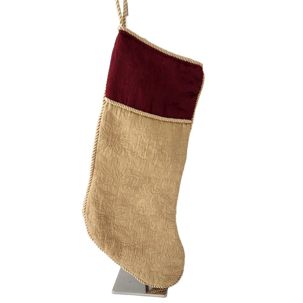 Rodeo Home Burgundy Gold Christmas Stocking Embroidered Baroque Extra Big